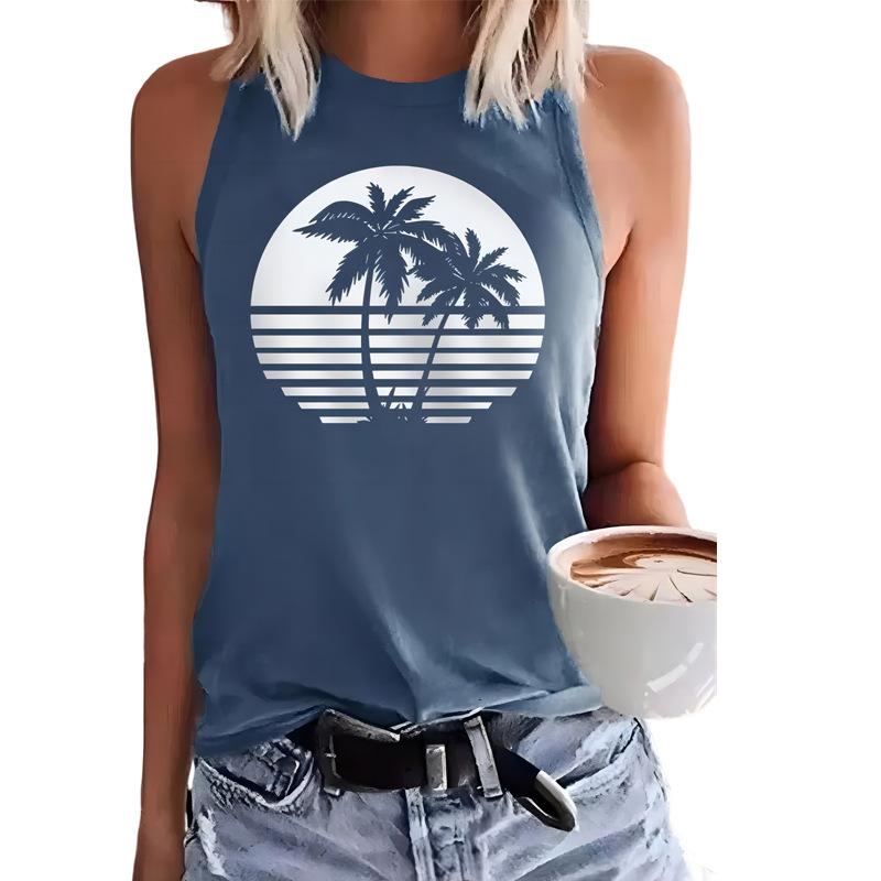 Summer Hawaii Coconut Tree 3D Print Tank Tops Women Streetwear Y2k Oversized Beach Vest Off Shoulder Sleeveless Woman Camisole