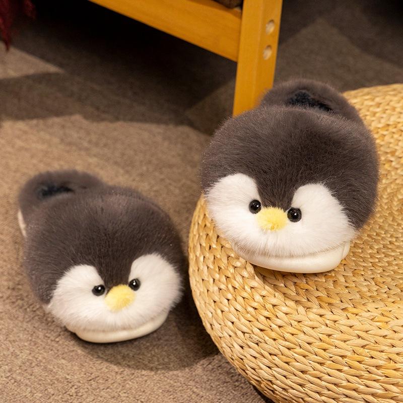 Unisex Penguin Slippers Plush and Adorable Home Slippers Thick-Soled Warm Winter Indoor Slippers