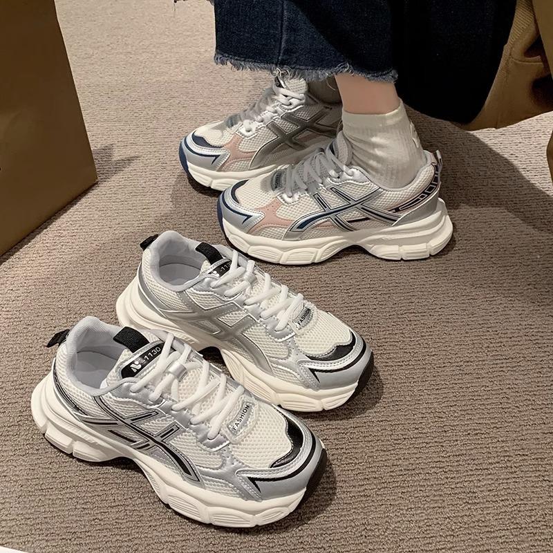 Platform Dad Shoes Women's New Spring and Summer Breathable Mesh Students Running Fried Street Lightweight Casual Sports Shoes