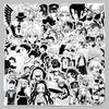 Black & White Japanese Manga Stickers - 50 Sheets for Notebooks, Phones, Waterproof Children's Creative Decoration