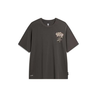 Li Ning Badfive Letter Print Moisture Wicking Round Neck Short Sleeve T-Shirt Men Tops Dark-Gray AHSU423-5