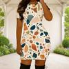 Women Plus Size Round Neck Short Sleeve Blue Pink Geometric Printed Fitted Mini Dress