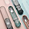 3Pcs 304 Stainless Steel Portable Cutlery Spoon Fork Chopsticks Student Travel Korean Style Portable Cutlery Set Kitchen Supplie