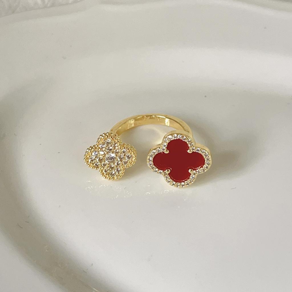 Klee-Ring für Damen, Nische, leichter Luxus, hochwertig, nicht verblassend, Zeigefingerring, schlichter und vielseitiger Ring