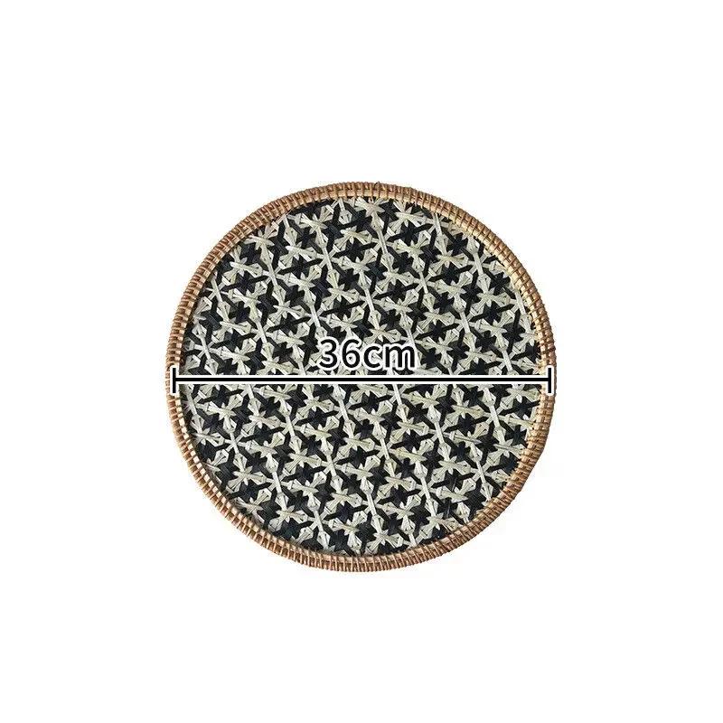 30/36cm Ethnic Style Color Handmade Rattan Tray Round Heat-resistant Teapot Pad Hotel Home Decor Dining Table Heat-insulate Pad