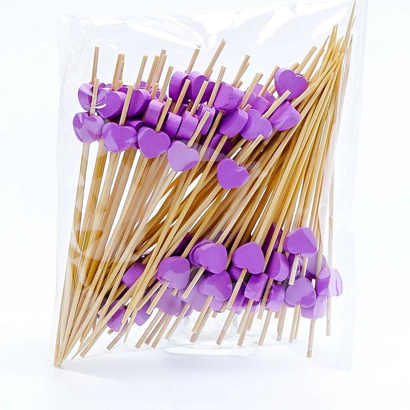 100 Pcs/12cm Disposable Fruit Pick Creative Handmade Heart Shape Bead Appetizer Picks Fruit Toothpicks Party Supplies Toothpick