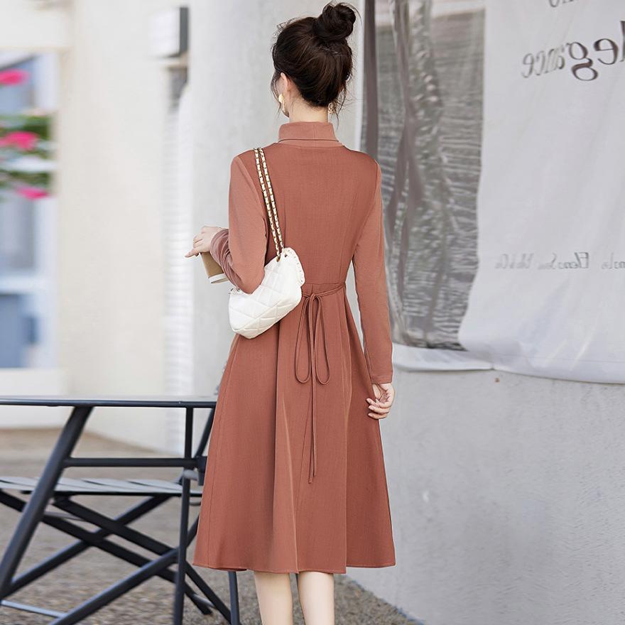 Fashion dress women's spring and autumn new temperament elegant age-reducing turtleneck skirt three-piece set
