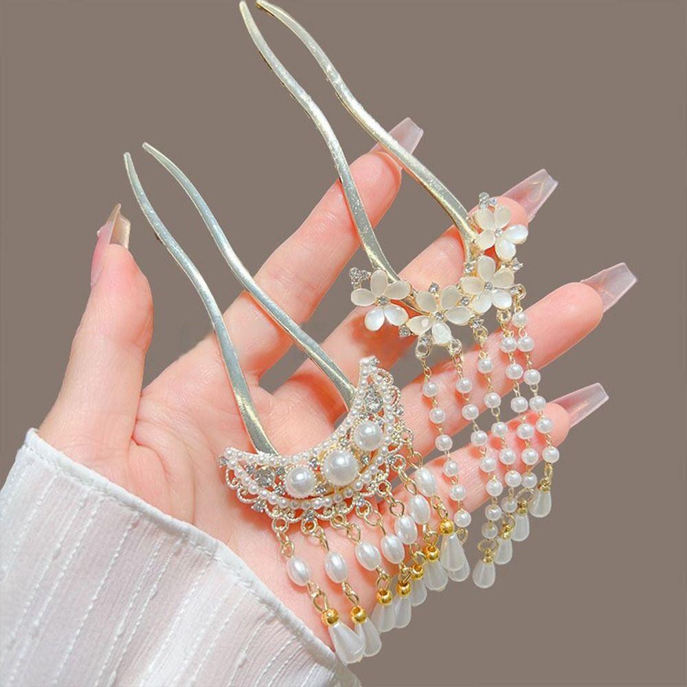 Legierung Haarnadel Quaste Blume Dutt Werkzeug Hochsteckfrisuren Kopfschmuck Vintage U-förmige Haarnadeln für Damen