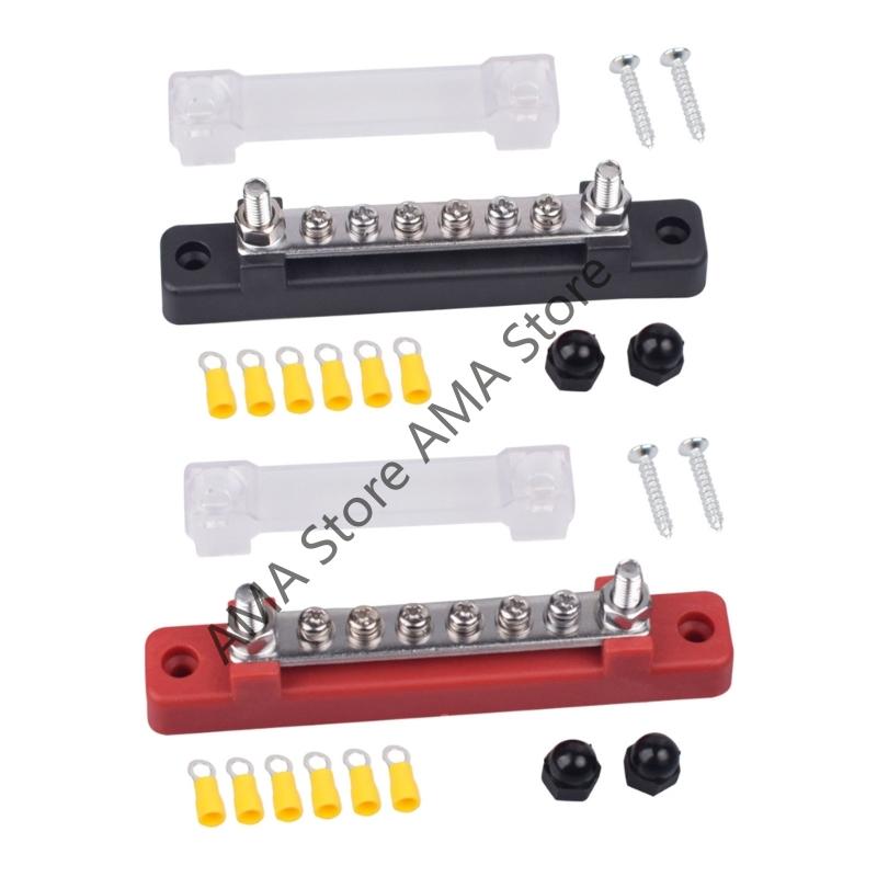 2pcs 6 Way Bus Bar Terminal Block 150A Power Distribution Terminal Block with Cover For Motorhome Boat Marine Battery Power