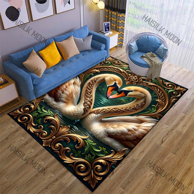 Golden black swans red rose Carpet for Living Room Bedroom Sofa Home Decor Rus Non-slip Floor Mat Luxury Gift Multiple sizes