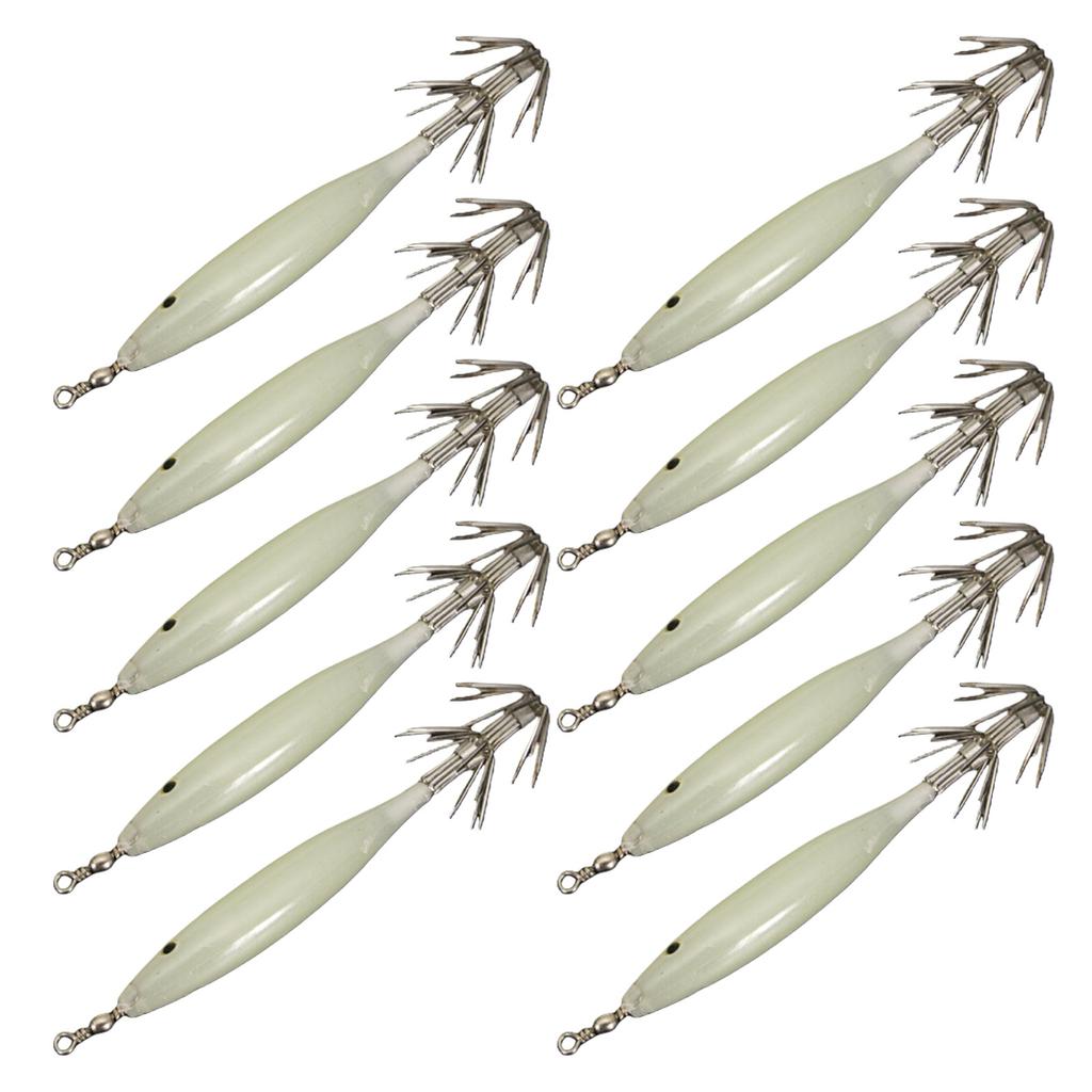 10Pcs Shrimp Lure Bait Squid Jig 3.6g Luminous Squid Jig Octopus Cuttlefish Hook Glow Jig Hooks for Saltwater Fishing
