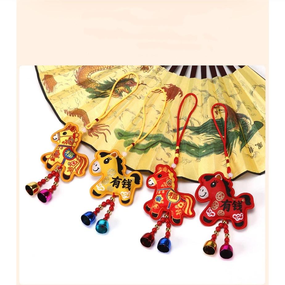 Chinese Style Zodiac Mascot Pendant Blessing Embroidery Lucky Fragrant Bag With Tassels Horse Incense Bag Car Hanging