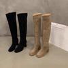 High-heeled suede square head stacked long boots women's boots 2025 new autumn and winter thin but knee high boots