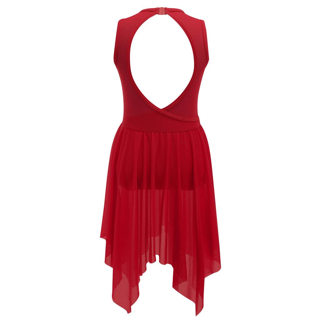 Kids Girls Lyrical Modern Contemporary Dance Dress Ballet Leotard Dress Cut Out Front Backless Mesh Tulle Skirt