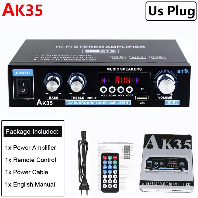 AK35 800W Bluetooth Amplifier 2 Channel Stereo HiFi Digital Display Multifunctional Music Amplifier For Car Classroom Home Audio
