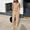 Damen Pendler Einfarbig Weste Und Lange Hose Zweiteiliges Bekleidungsset