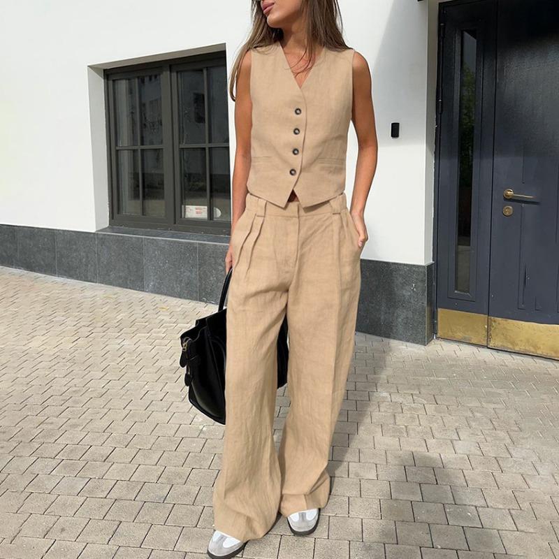 Damen Pendler Einfarbig Weste Und Lange Hose Zweiteiliges Bekleidungsset