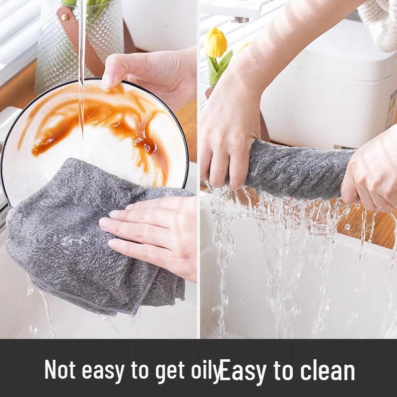 Thickened Bamboo Charcoal Fiber Kitchen Scouring Pads - Absorbent, Stain-Removing, Non-Oily Dishwashing Cloths