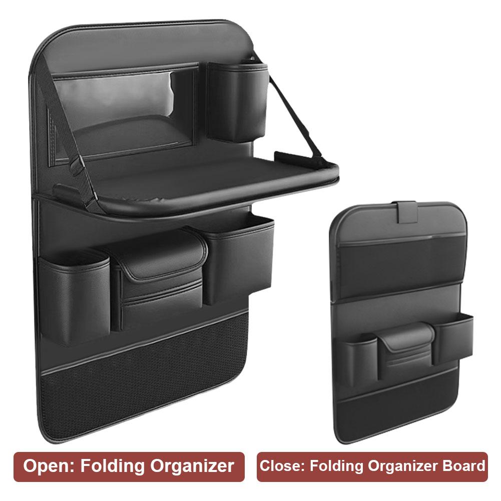 Car Back Seat Storage Holder with Foldable Tray Car Seat Back Storage Bag PU Leather Multi-Pocket Car Accessories