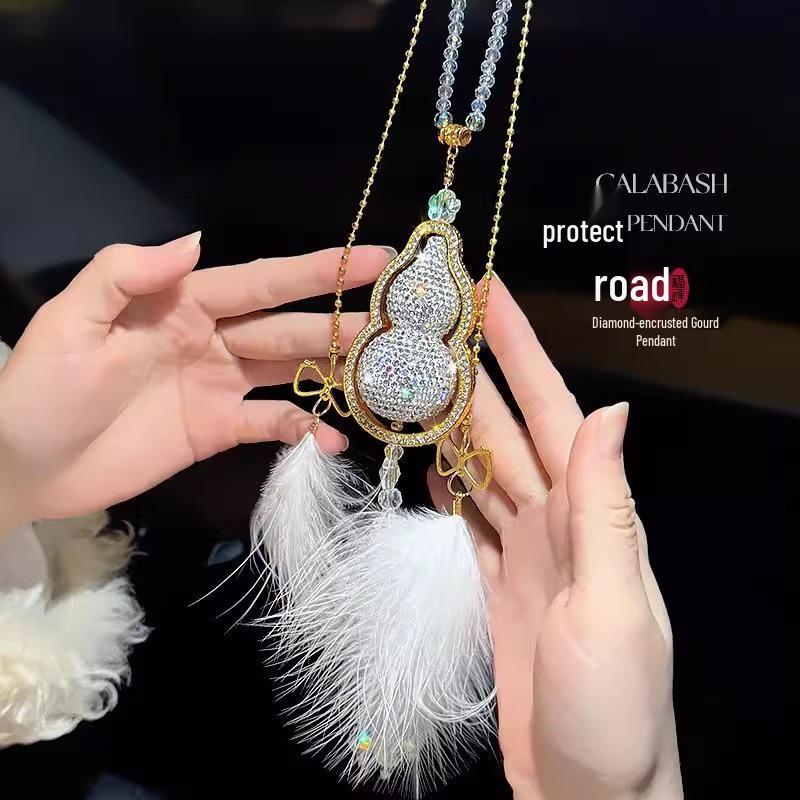 Luxury Gourd Diamond Car Pendant: High-End Rearview Mirror Decoration for Peace & Elegance