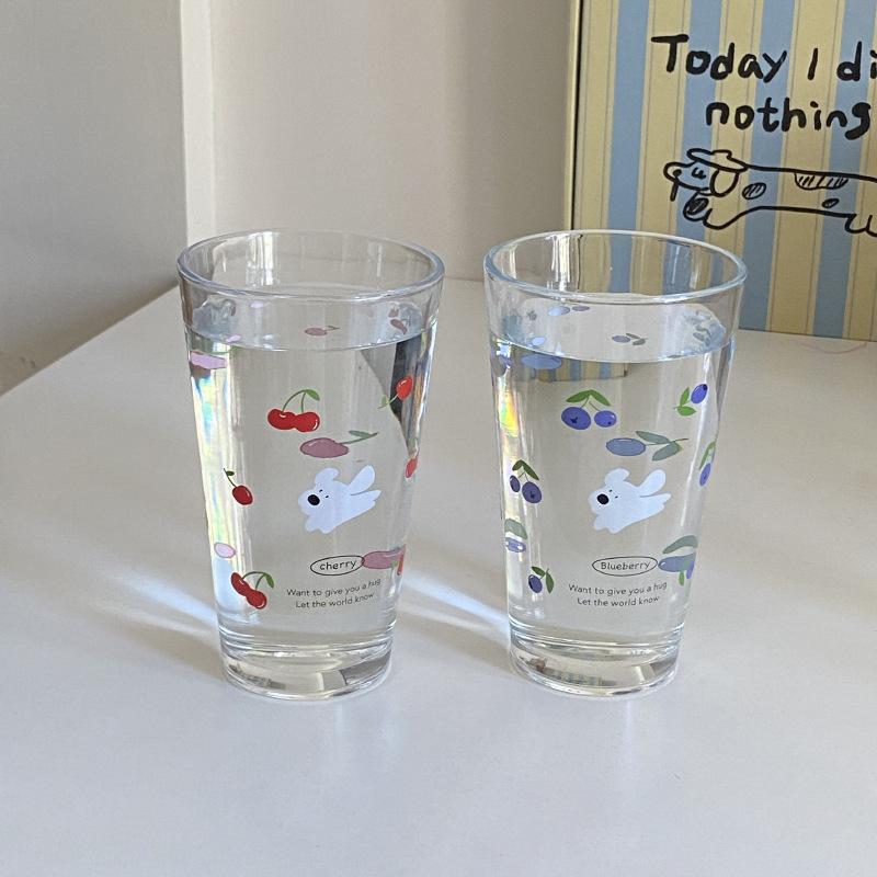 Homemade Cool Summer Cherry Blueberry Puppy Glass Cartoon Shugo Juice Cup Cold Drink Cup Large Coffee Cup
