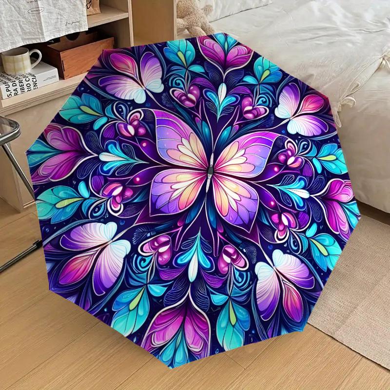 1pc Colorful Butterfly Mandala Pattern Umbrella with Plastic Handle,Suitable for All Seasons Home Travel Outdoor UmbrellaDD1145