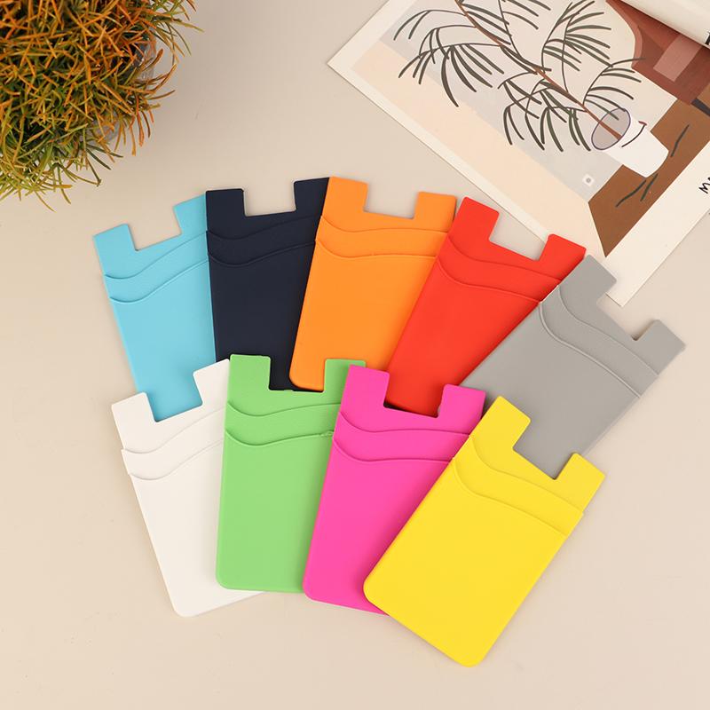 Double-Layer Silicone Mobile Phone Back Pocket Card Holder Case Pouch Adhesive Sticker Phone Back Cover Id Card Wallet Pocket