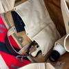 Weekender ER Workers Tote Shoulder Bag with Beige Bag, 2-Way Pocket, Cotton,