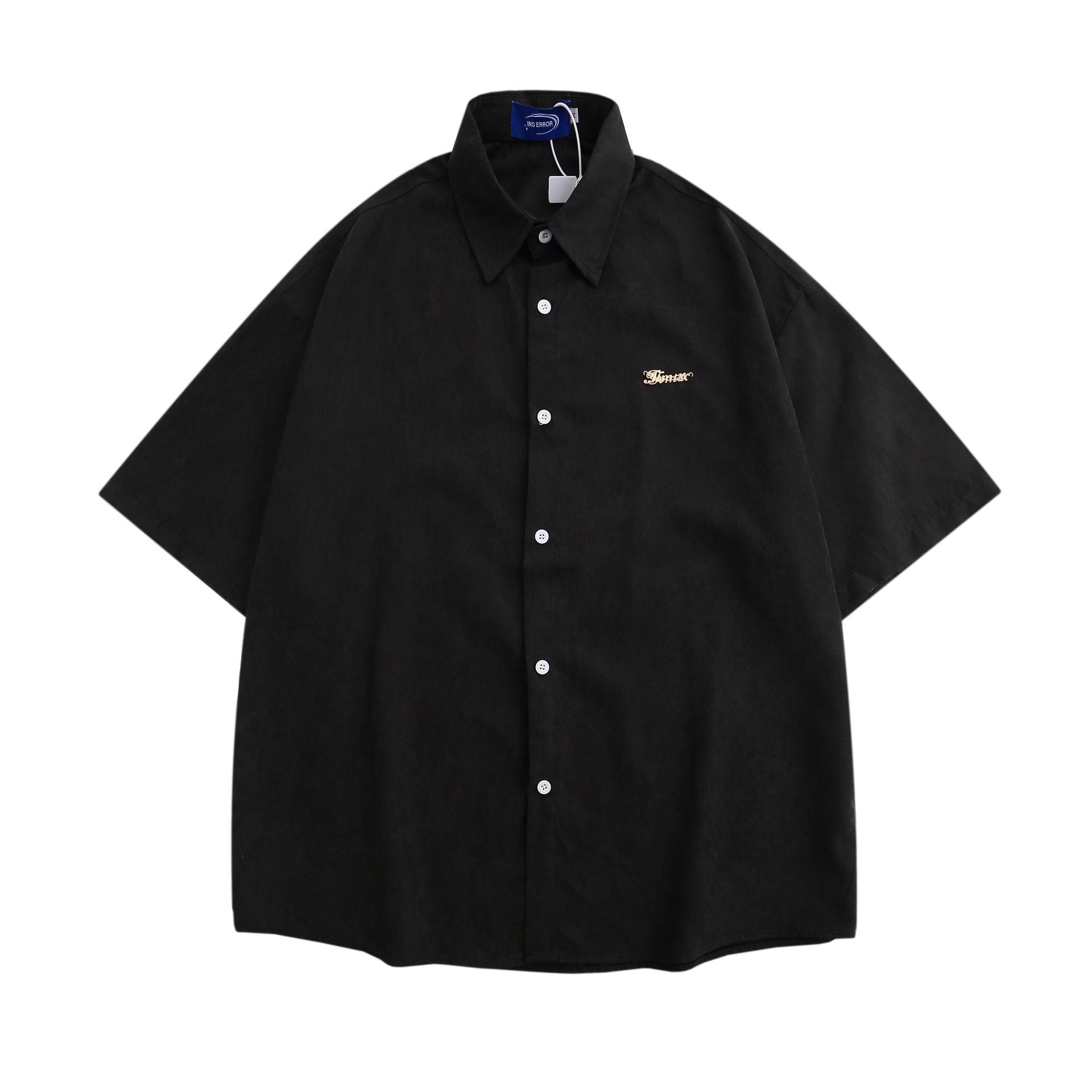 

Мужская летняя одежда в американском стиле y2k, винтажные рубашки с короткими рукавами, повседневные топы, блузка, уличная одежда, футболки для мужчин M чёрный