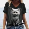 T-Shirts Women's Fashion T-Shirt Cat Print Casual Comfort Short Sleeve Crew Neck Pullover Clothing