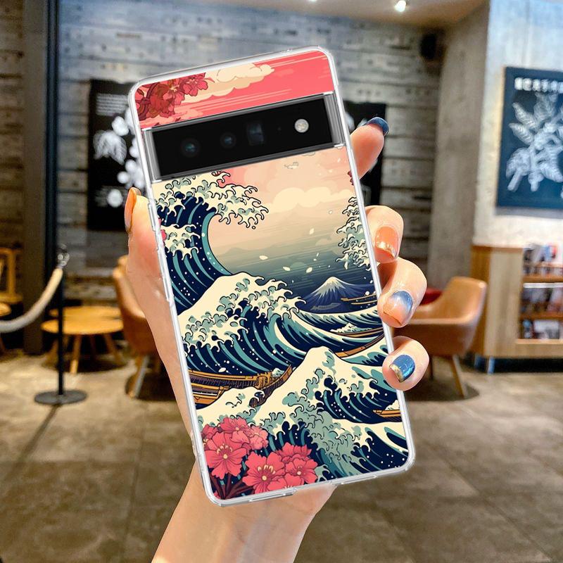 Phone Case For Google Pixel 9 8 7 6 9A 8A 7A 6A 5 4 5A 4A 3A Pro XL Soft Clear TPU Transparent Cover Fashion Great Blue Wave