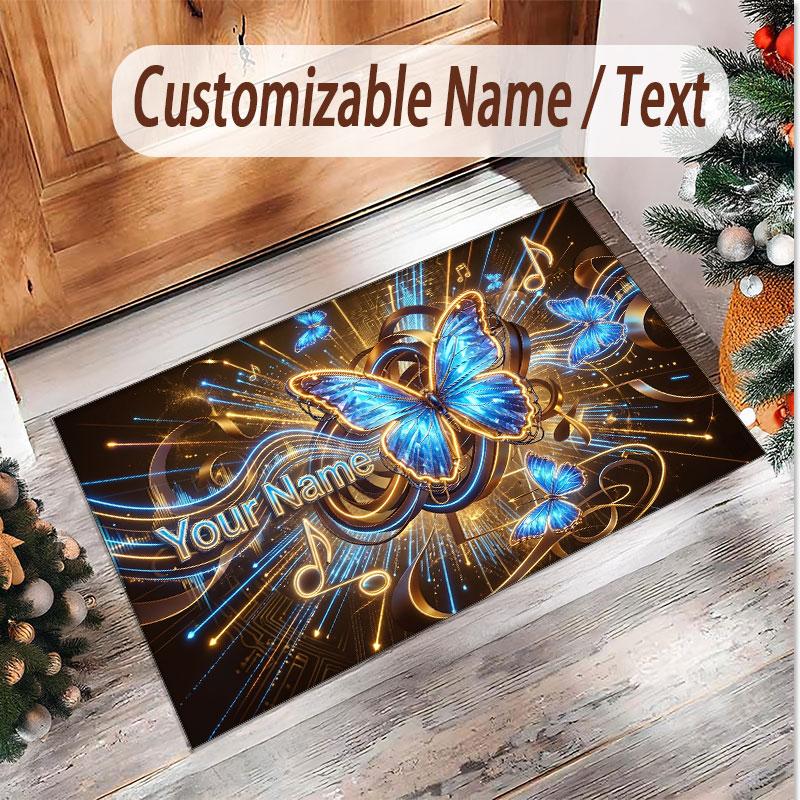 Butterfly Theme Soft Crystal Velvet Rug Custom Name & Text Print Non Slip Floor Rug for Bedroom Living Room