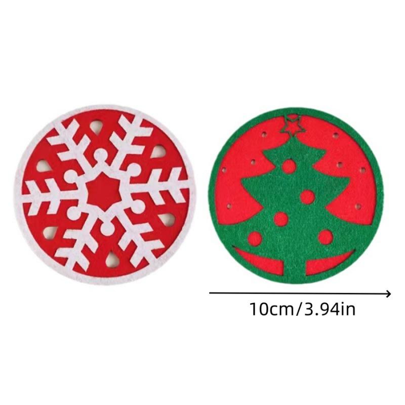 2pcsChristmas Coasters Christmas Tree Snowflake Red Green Round Felt Coaster Set Party Table Decoration Heat Insulation Mat