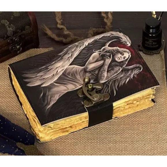 Angel with Tears Leather Journal 200 Pages of Antique Handmade Deckle Edge Paper