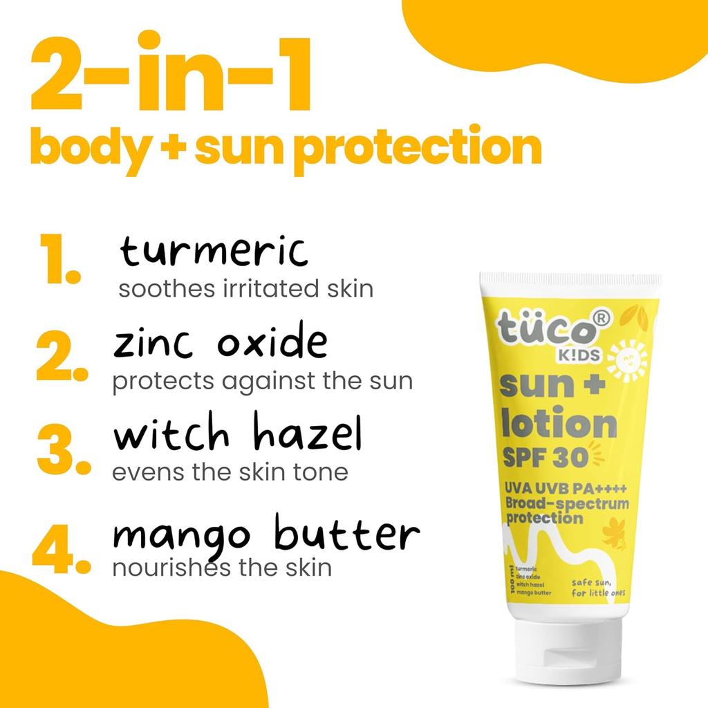 Tuco® Kids Sunscreen Lotion (100ml) & Sunscreen Cream (50gm)| Safe for Kids and Baby | UVA/UVB PA++++ | Ages 2-5, 5-10, 10-15 | 150 gm |
