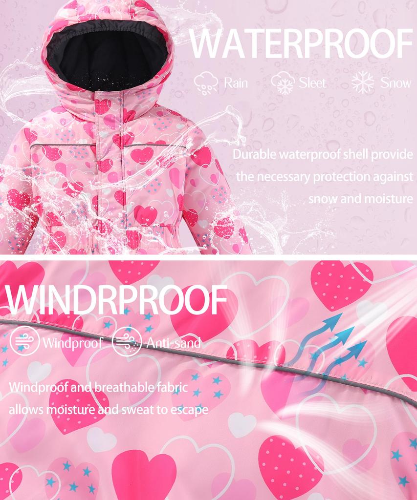 M2C Ski Snowboard and Perfect for Snow Size 130 Kids' Snowwear, Wear, One-Piece Jacket, Water-Repellent, Windproof, Cold-Proof, Girls' Play, Pink,