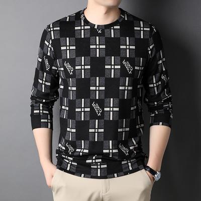 Herbst Herren Dünnes Bedrucktes All-Matching Langarm T-Shirt Jugend Rundhals Lässig Mode Koreanischer Stil Unterhemd Innenbekleidung
