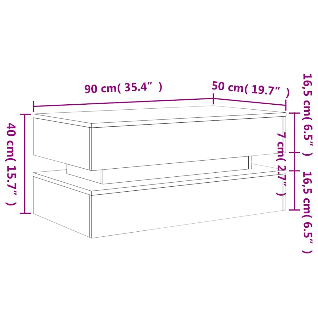 LED Coffee Table Black 90 X 50 X 40 Cm