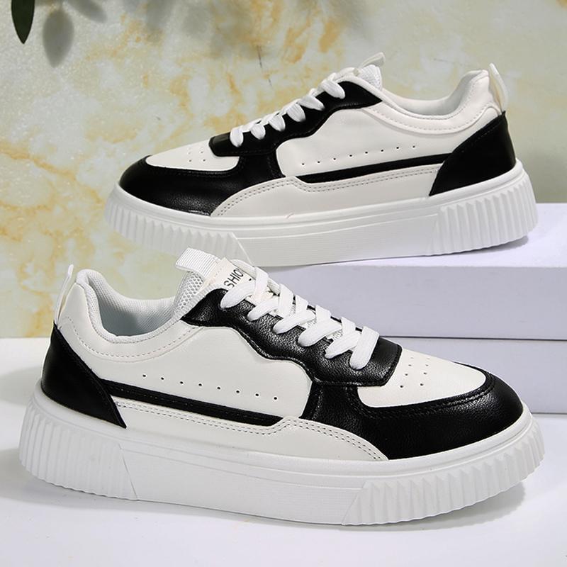 Fashion Black White Chunky Platform Sneakers Women Spring Autumn Lace Up Thick Bottom Vulcanizd Shoes Woman Pu Leather Sports Sneakers