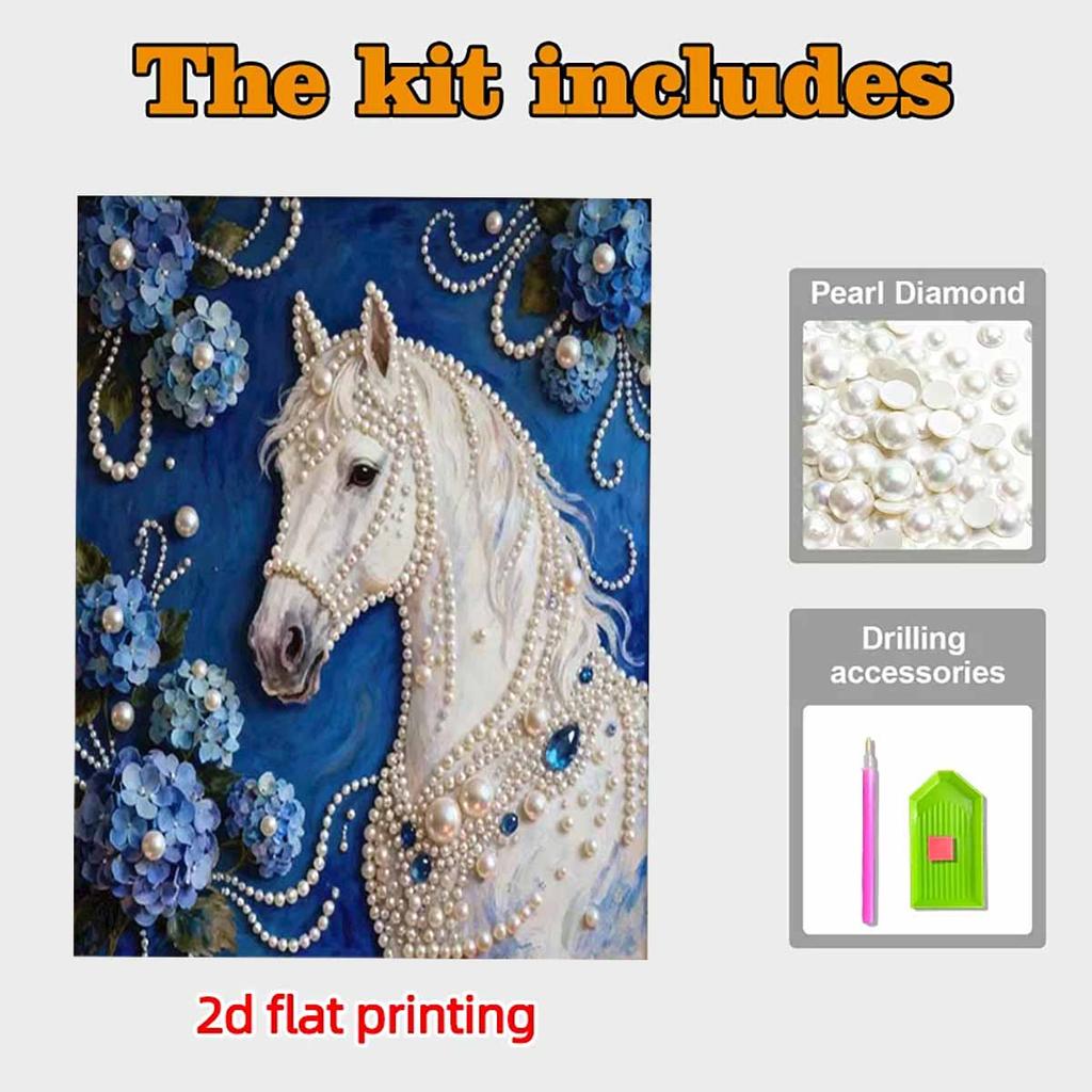 Perlweißes Pferd und Schmetterling DIY Diamantmalerei Kits 15,7x19,6 Zoll Edelstein-Kunst Diamantmalerei Kits Ohne Rahmen für Erwachsene Geschenkidee Hauswanddekoration