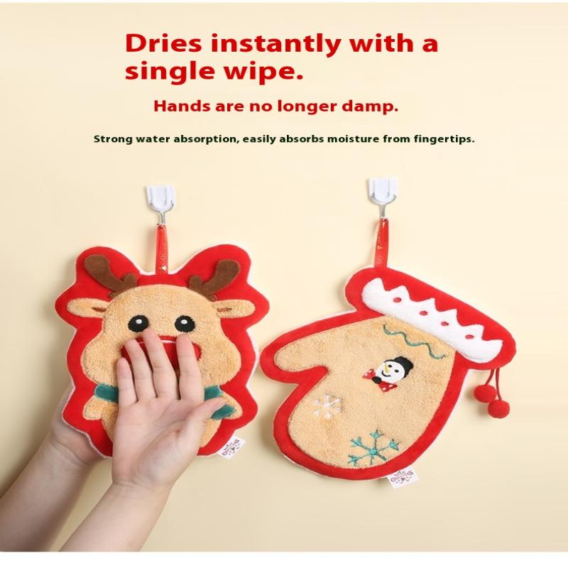 Cute Christmas Cleaning Towel Coral Velvet Hand Towel Snowman Bathroom Hanging Absorbent Dishcloth Soft Cleaning Cloth Rag