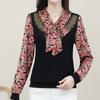 Bedrucktes Oberteil für Damen, langärmelig, für Frühling und Herbst, T-Shirt mit V-Ausschnitt, Chiffon-Hemd, lockeres Hemd