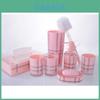 Plastic Bathroom Set With Grid Pattern Includes Soap Dispenser Shampoo Bottle And Storage Jars For Home Use