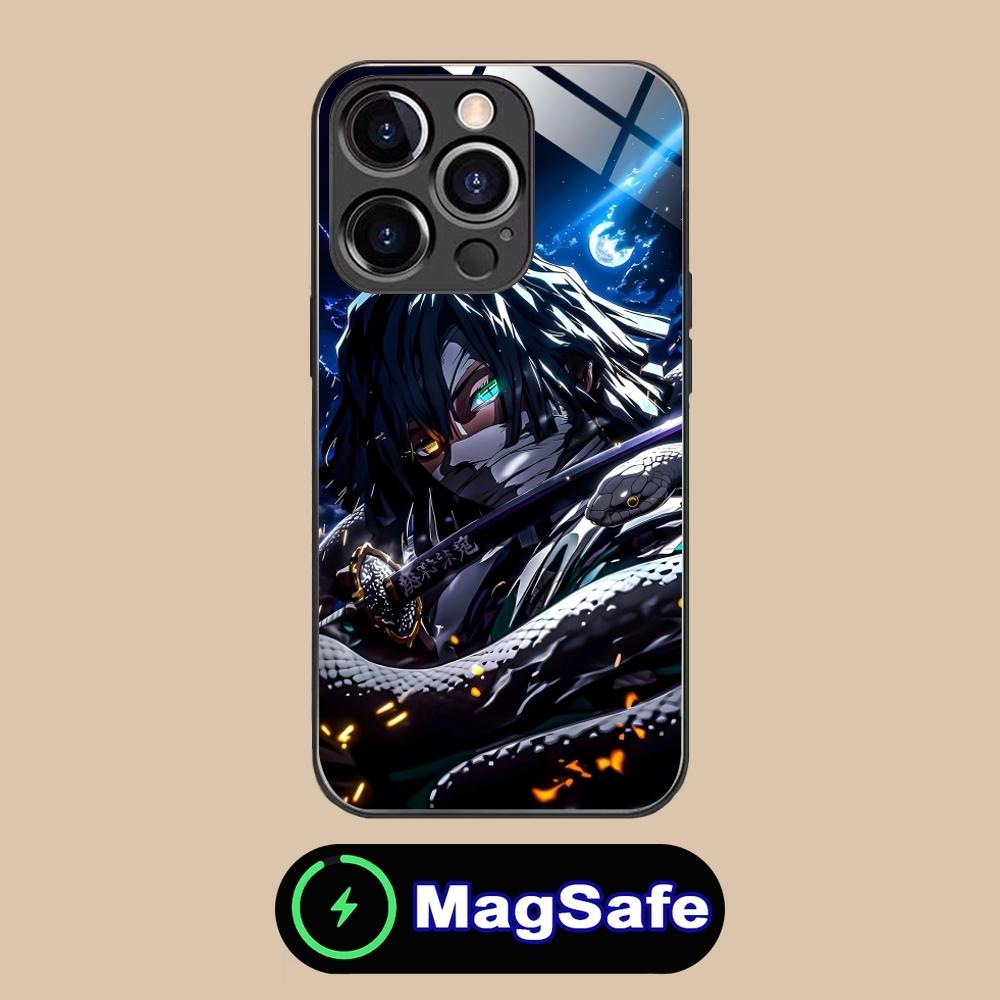 Demon Slayer Colored Neon Phone Case for iPhone 16 15 14 13 12 11 Pro Max Plus Mini MagSafe Wireless Charging Glass Phone Cover