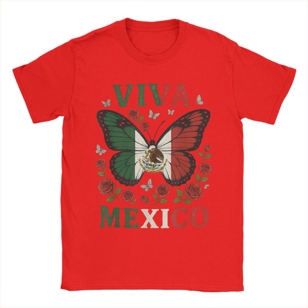 Men's T-Shirt Viva Mexico Butterfly Funny Pure Cotton Tee Shirt Short Sleeve  T Shirts O Neck Clothes 4XL 5XL