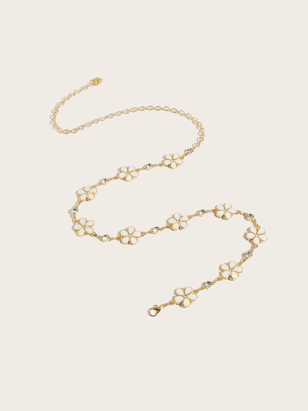 

Модная металлическая цепочка на талию с цветочным узором и украшением из страз, на каждый день для