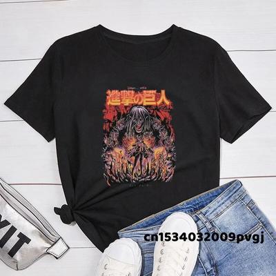 Women T-shirt Anime Attack On Titan Eren Yeager Harajuku Unisex Cool Short Sleeved Oversized T Shirt Streetwear Tops Tee Unisex