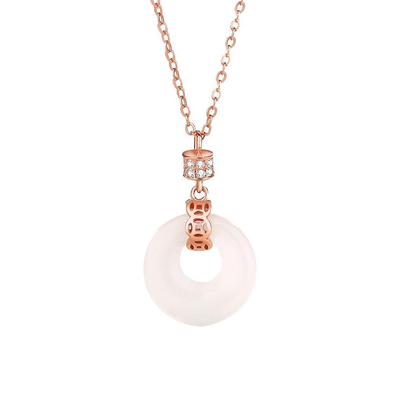 

Jade Safety Buckle Sterling Silver Necklace - National Tide Design Clavicle Jewelry 925 Silver розового золота