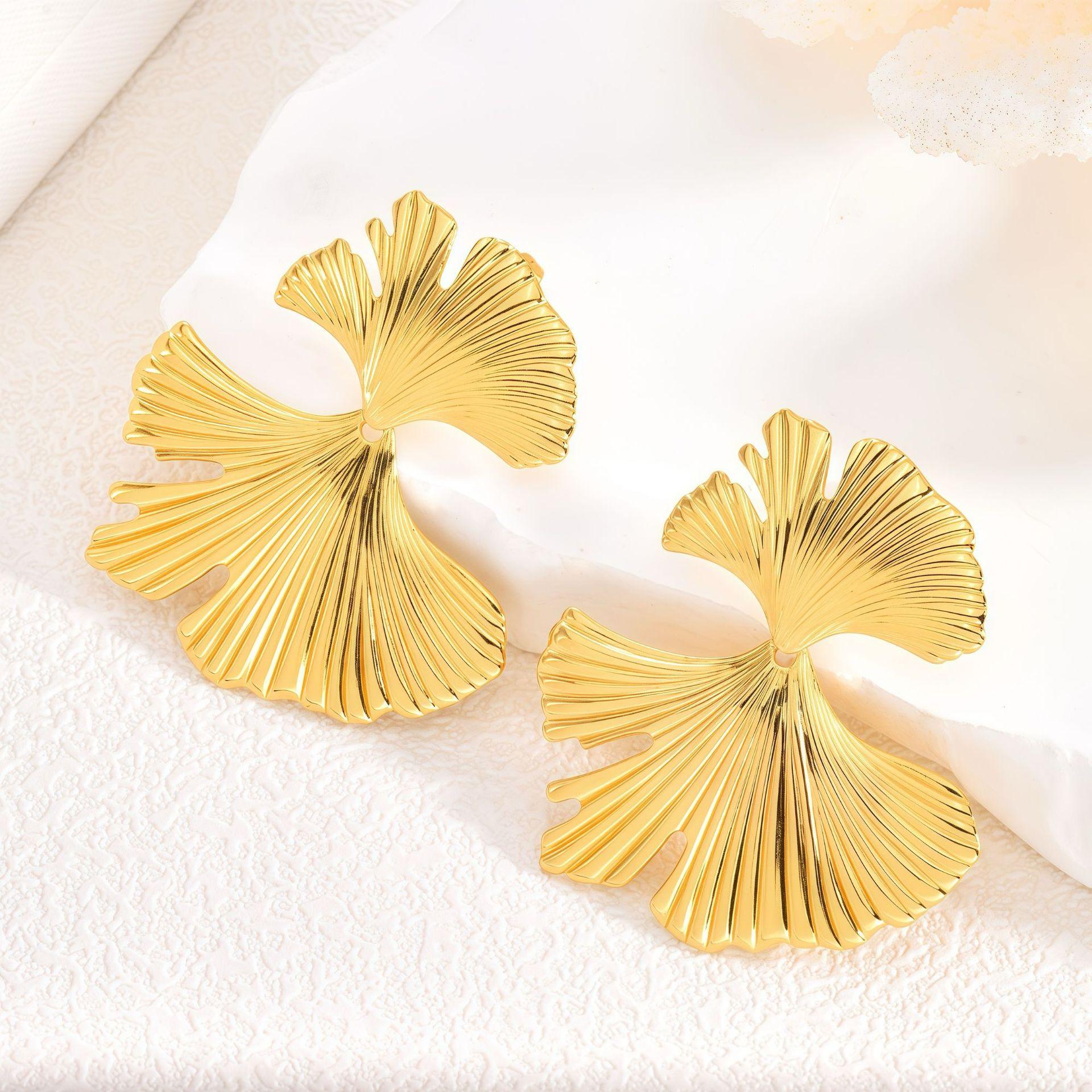 Ginkgo Biloba Stainless Steel Earrings Light Luxury Premium Earrings