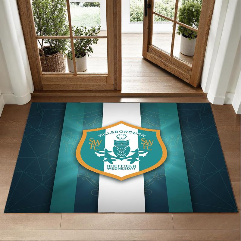 Sheffield Wednesday Design Crystal Velvet Rug Soft Decorative Mat for Bedroom Entrance